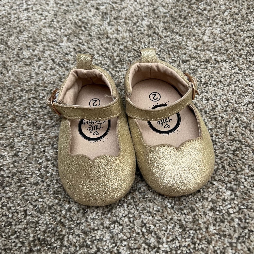 COPY - Worn once, like new! Gold little love bug shoes size 2
